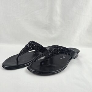 Italian Shoemakers Black Embellished Beaded Thong Sandals Women Size 8.5
